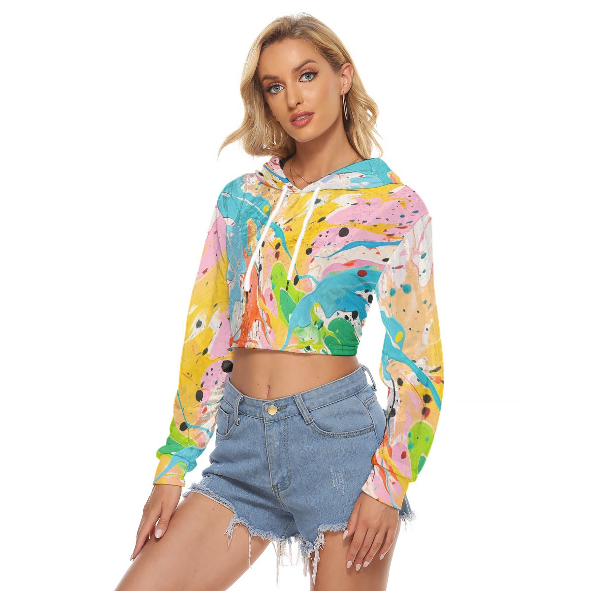 All-Over Print Women's Crop Top Hoodie|Velvet