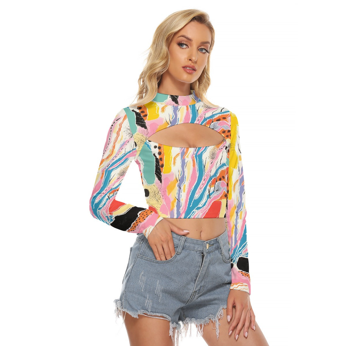 All-Over Print Women's Hollow Chest Keyhole Tight Crop Top