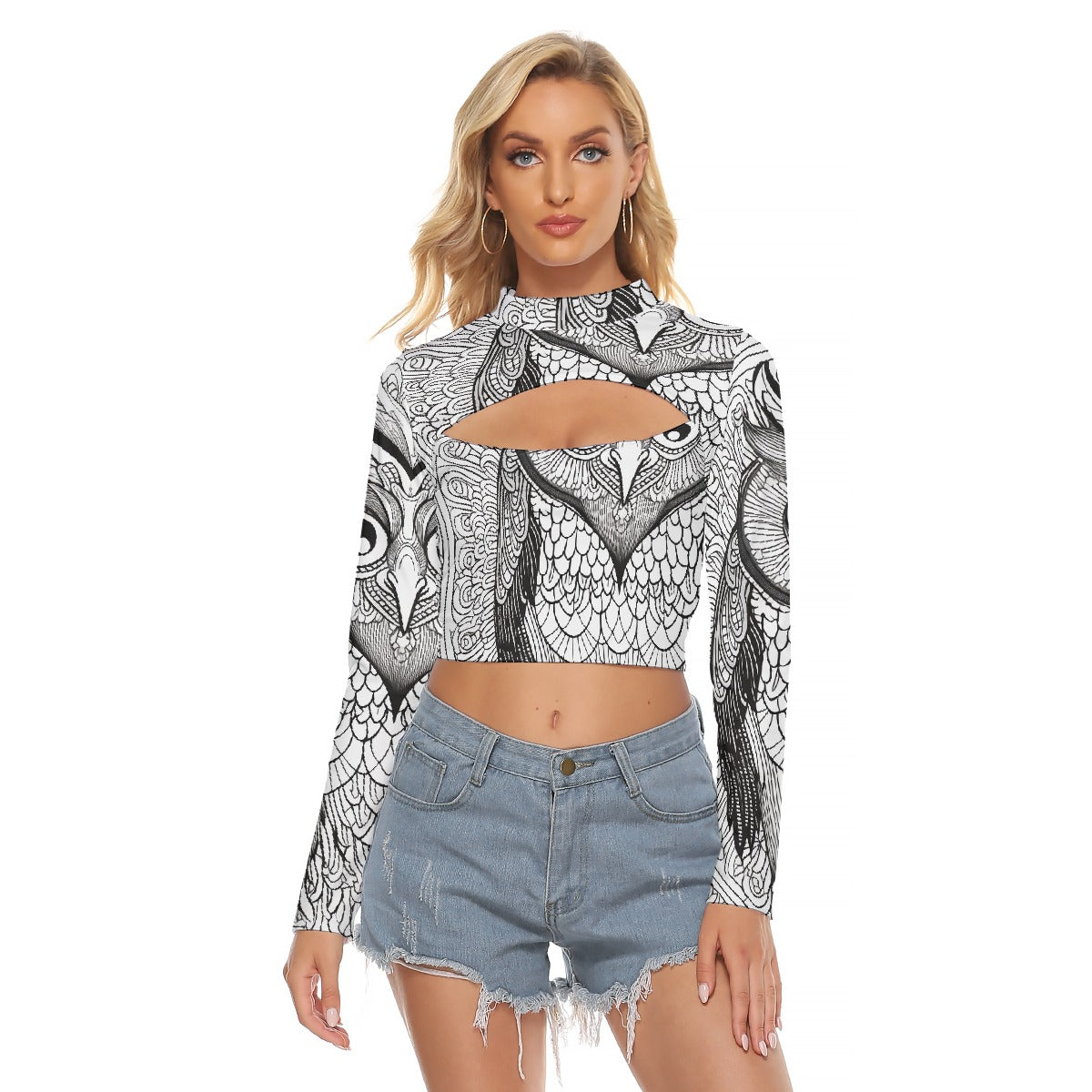 All-Over Print Women's Hollow Chest Keyhole Tight Crop Top