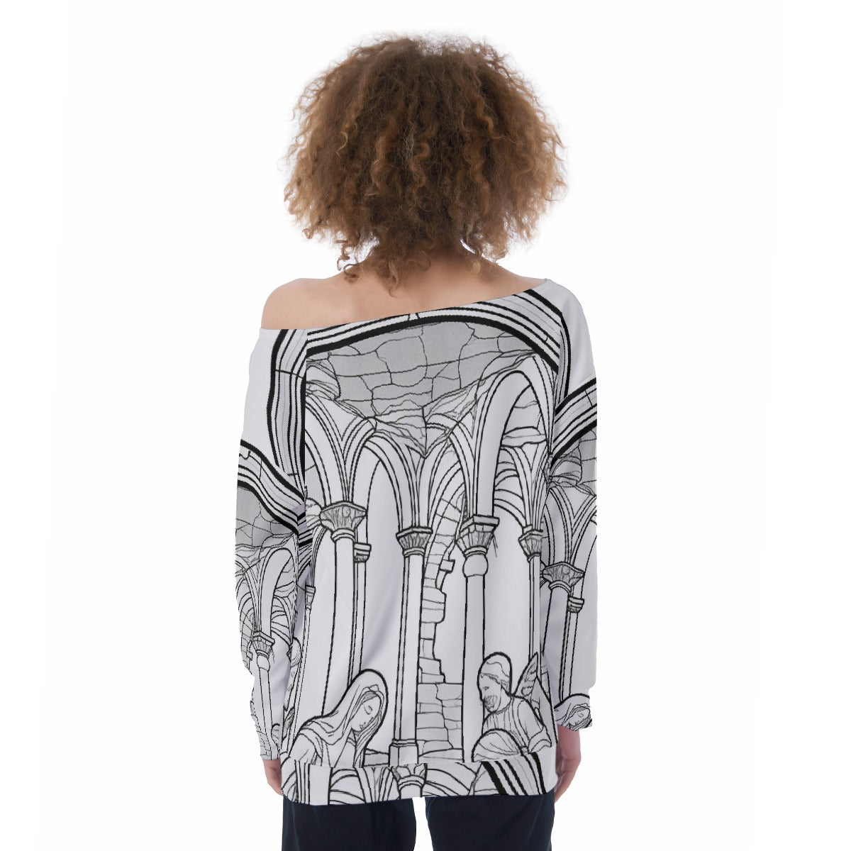 All-Over Print Oversized Women's Off-Shoulder Sweatshirt