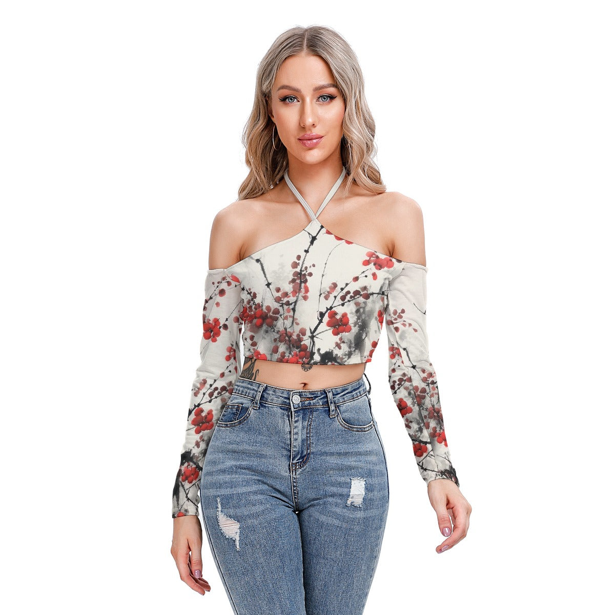 All-Over Print Women's Halter Lace-up Top