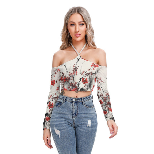 All-Over Print Women's Halter Lace-up Top