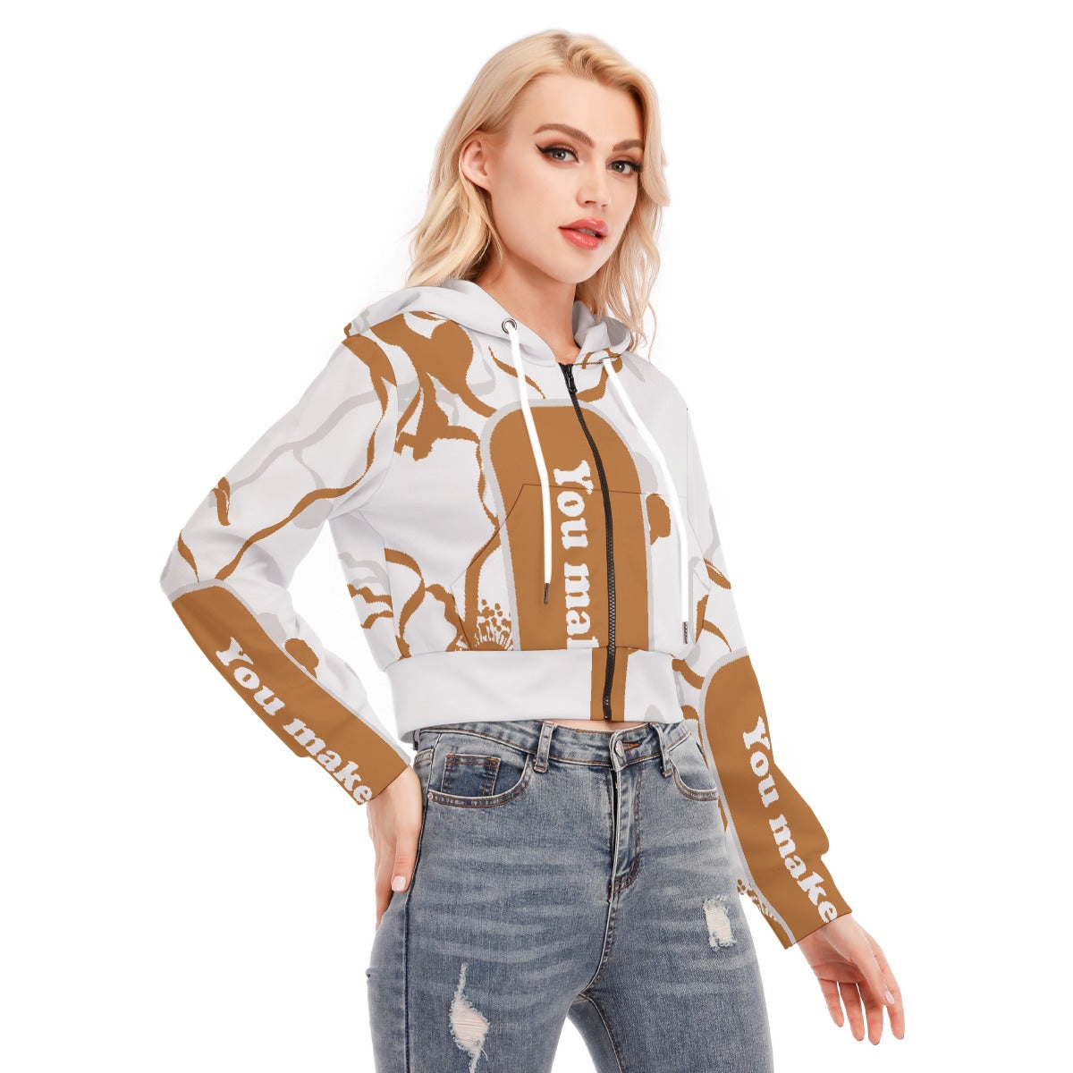 All-Over Print Women's Crop Top Hoodie With Zipper Closure