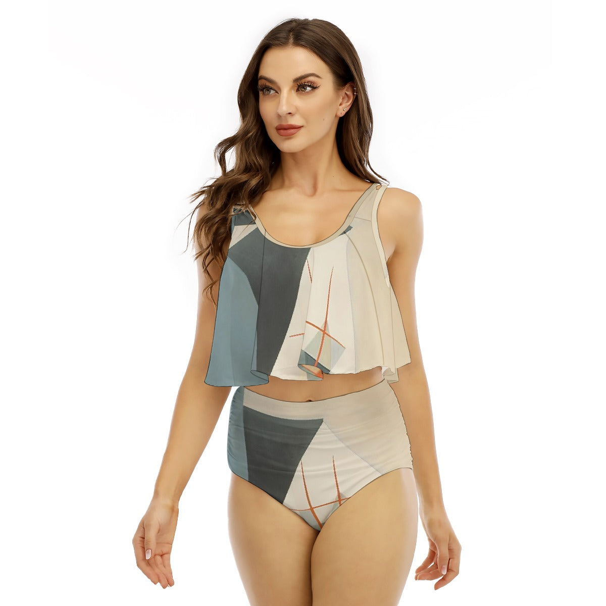 All-Over Print Women's Ruffled Vest Bikini Swimsuit