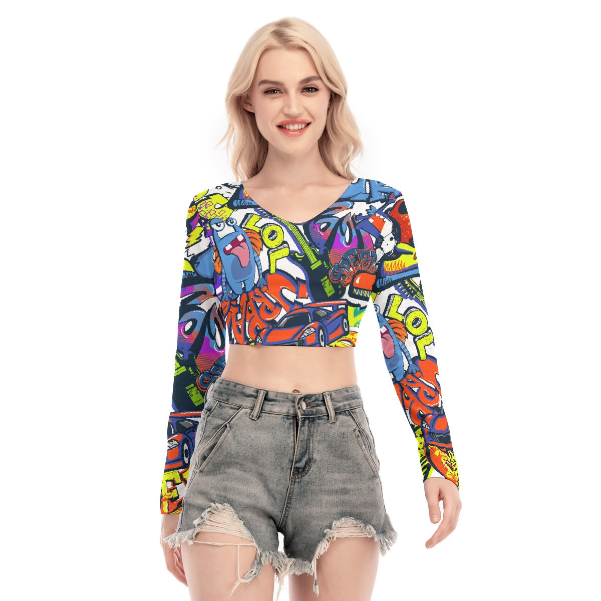 All-Over Print Women's Back Hollow T-shirt With Strap