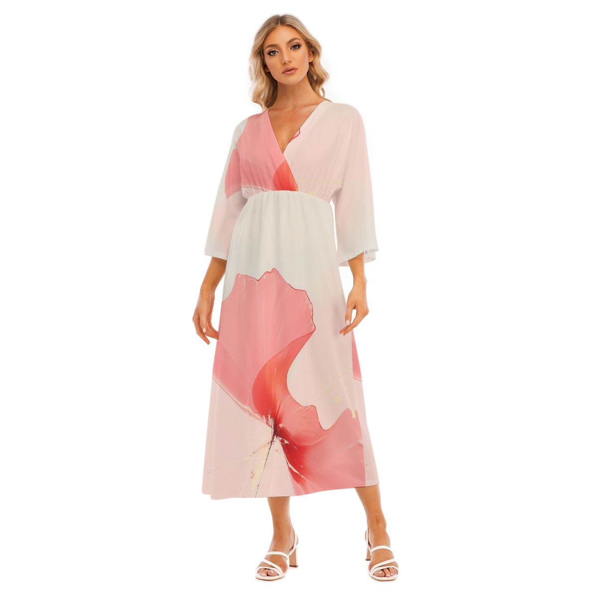All-Over Print Women's Mid-Sleeve Long Dress
