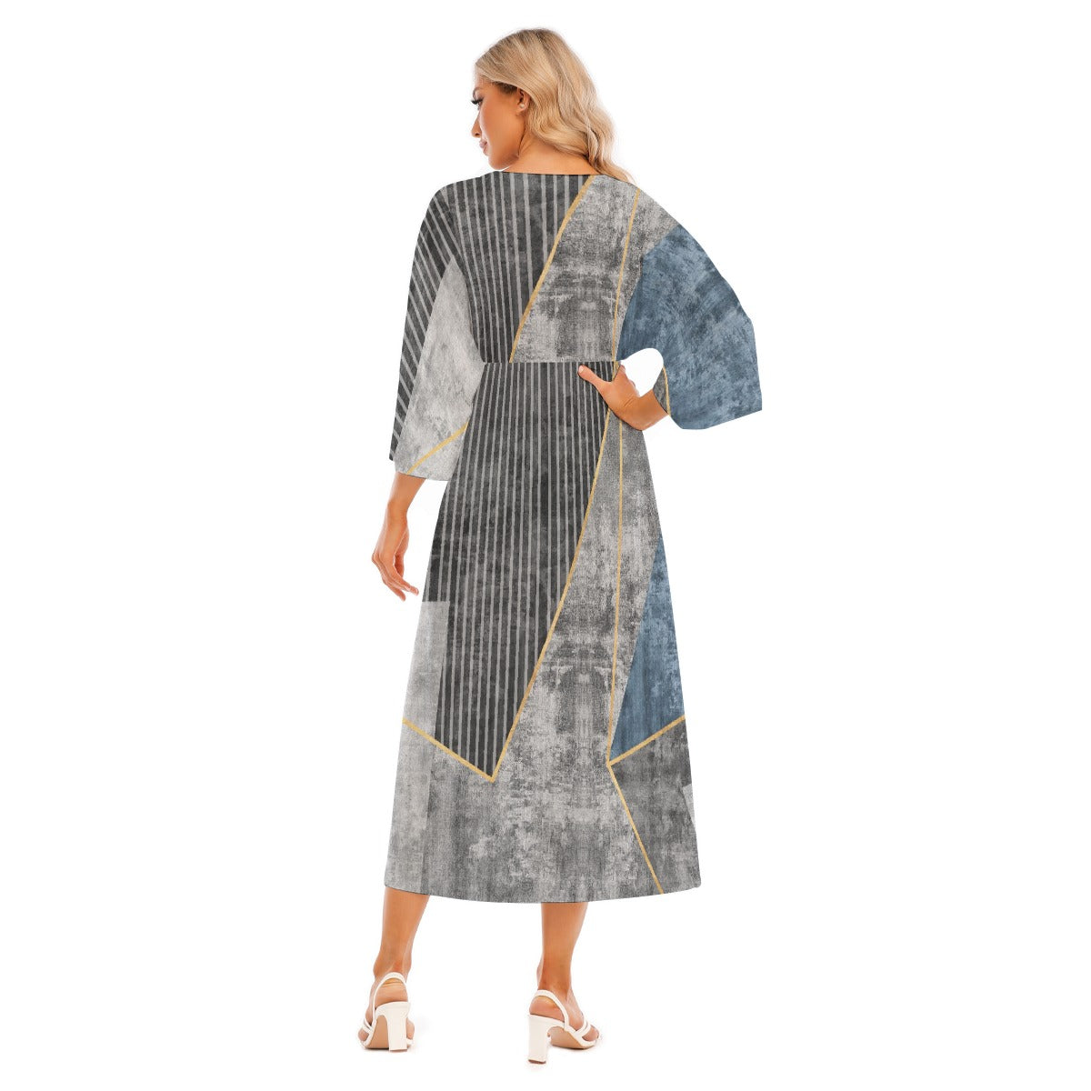 All-Over Print Women's Mid-Sleeve Long Dress