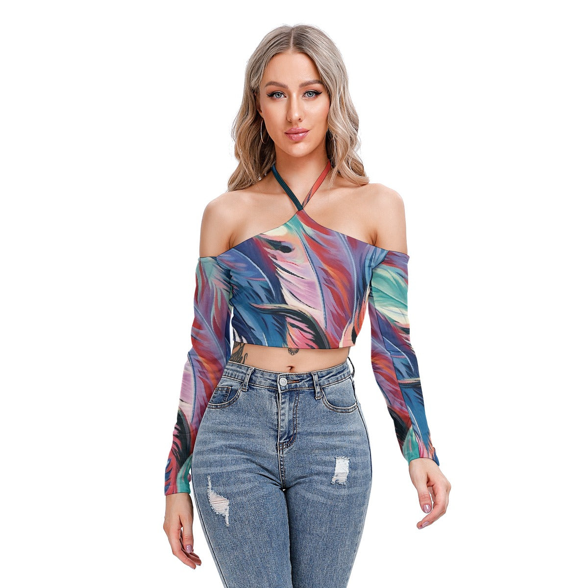 All-Over Print Women's Halter Lace-up Top