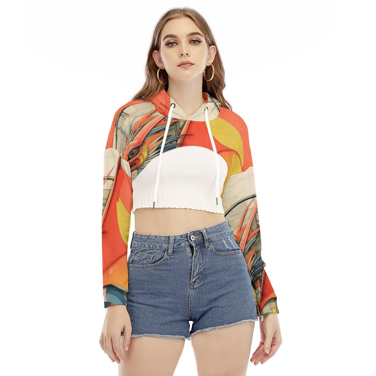 All-Over Print Women's Smock Short Hoodie With Long Sleeve