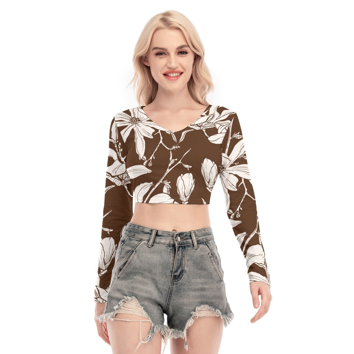 All-Over Print Women's Back Hollow T-shirt With Strap