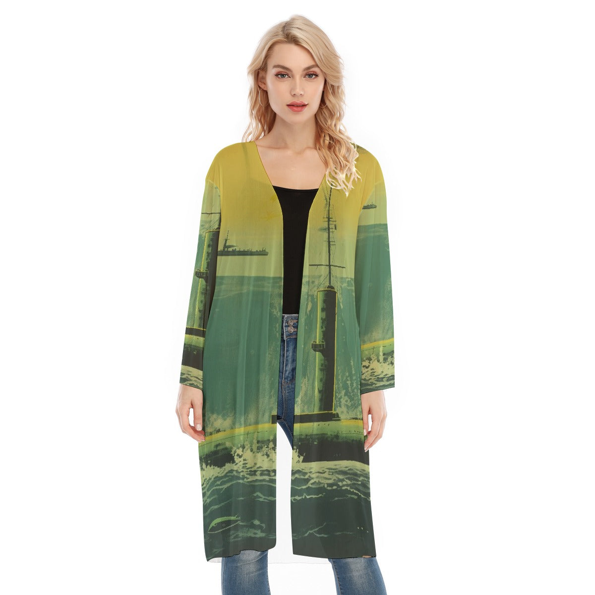 All- Over Print Women's Long Sleeve Mesh Cardigan