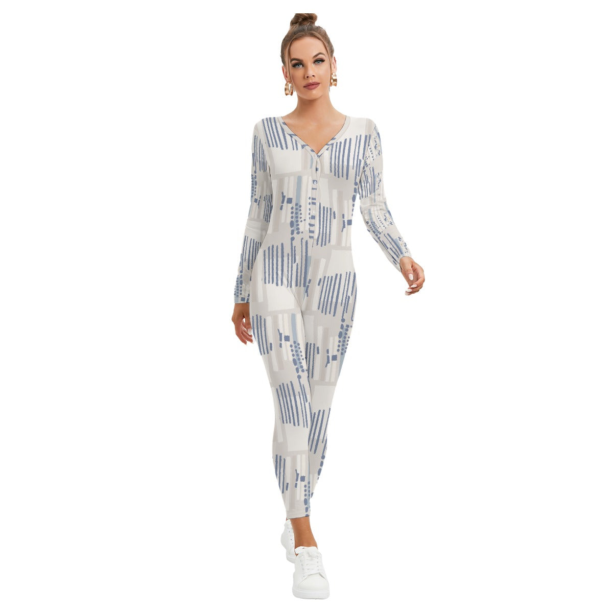 All-Over Print Women's Plunging Neck Jumpsuit