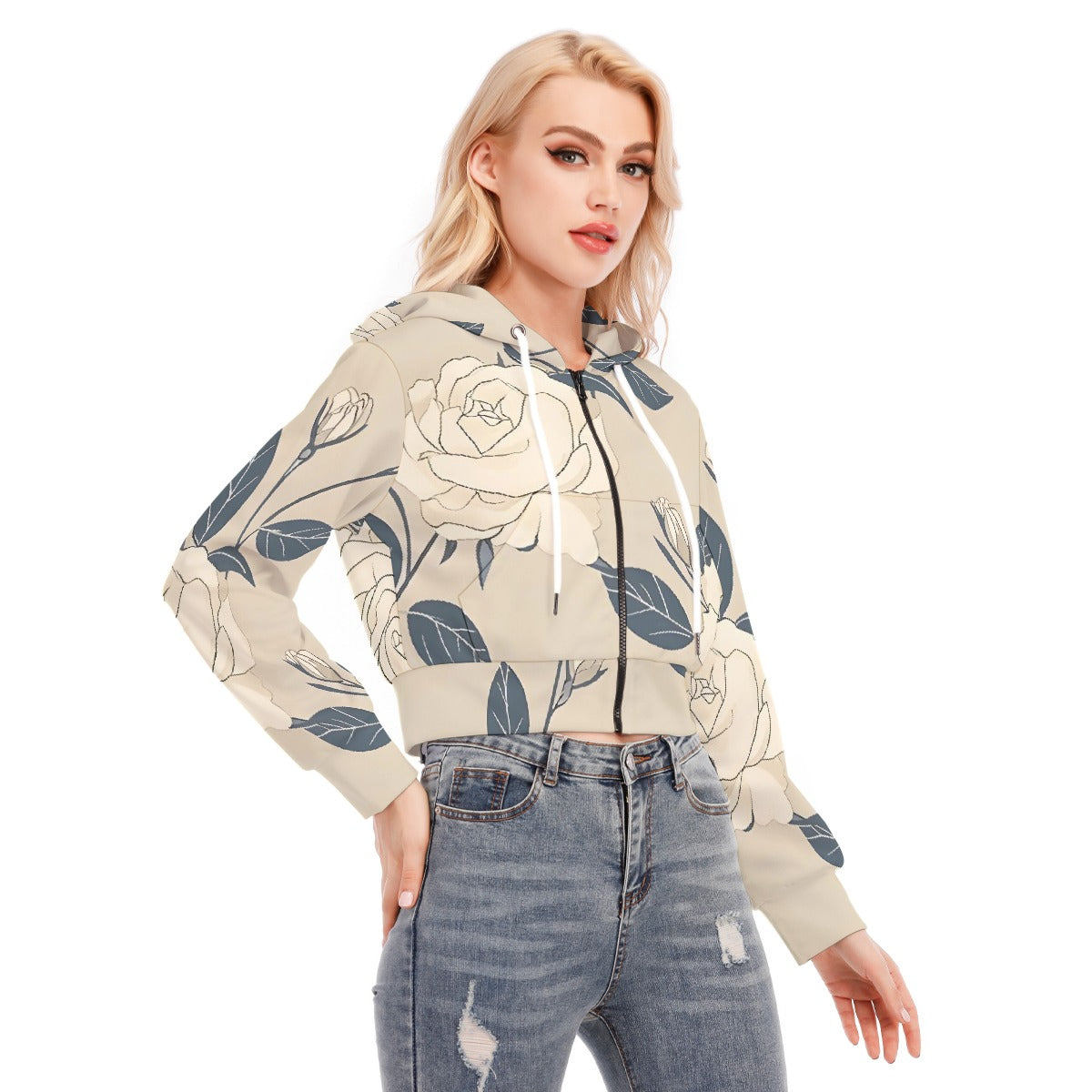 All-Over Print Women's Crop Top Hoodie With Zipper Closure