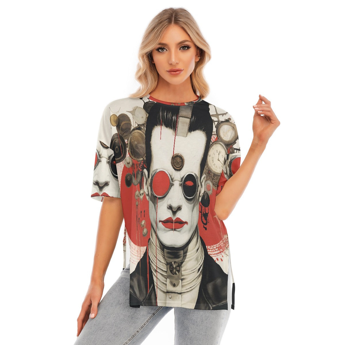 All-Over Print Women's Short Sleeves T-shirt With Hem Split