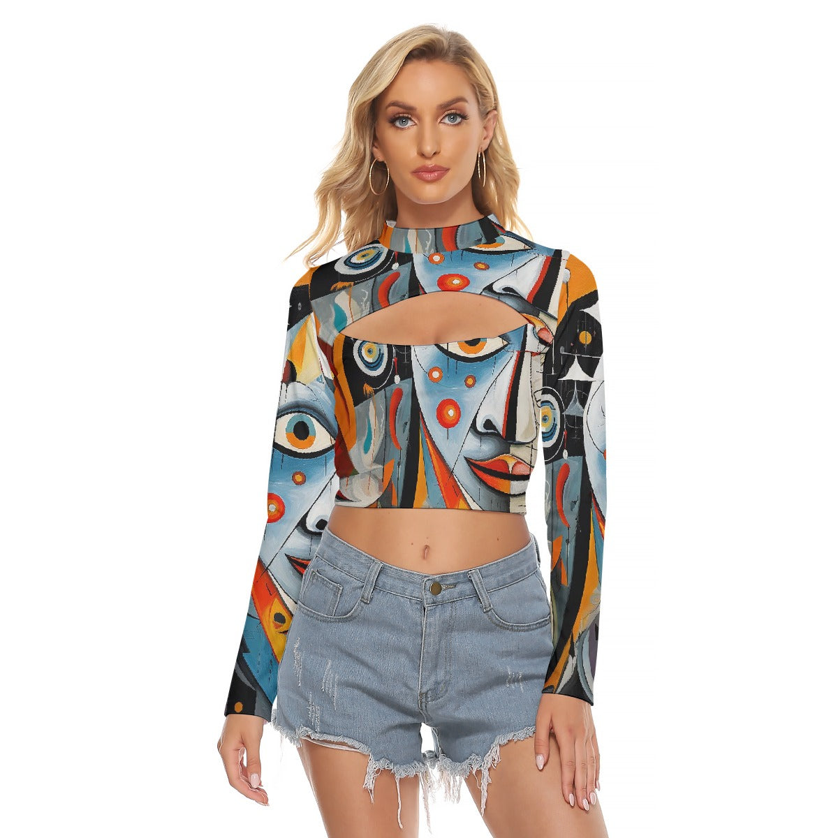 All-Over Print Women's Hollow Chest Keyhole Tight Crop Top