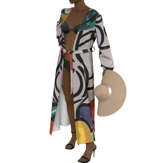 All-Over Print Women's Lace-up Chiffon Robe