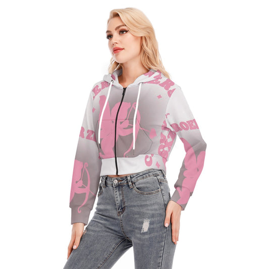 All-Over Print Women's Crop Top Hoodie With Zipper Closure