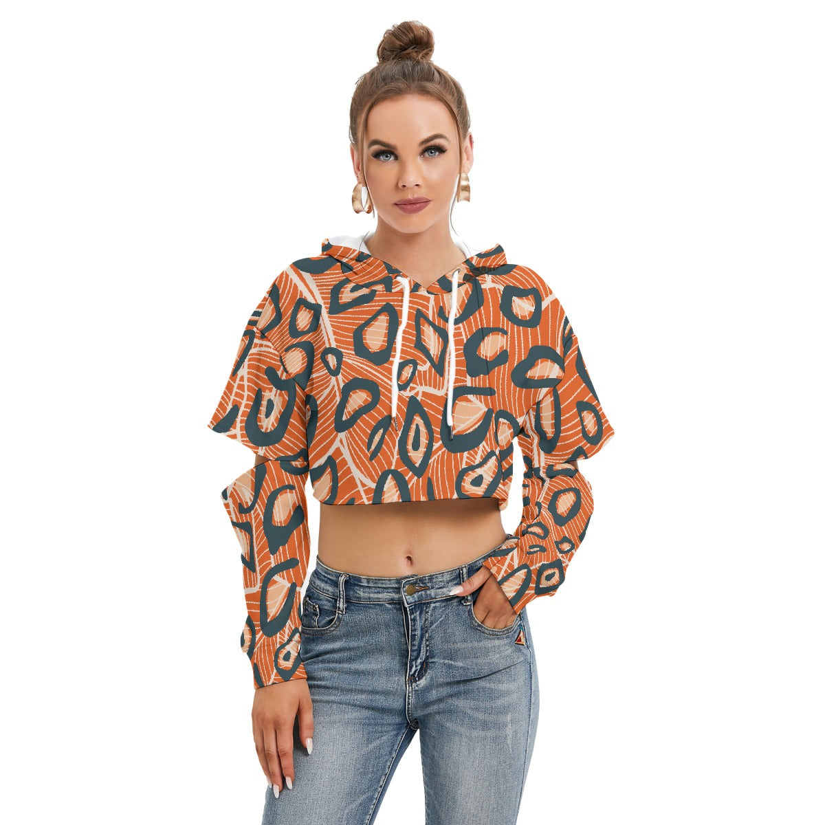All-Over Print Women's Heavy Fleece Hoodie With Hollow Out Sleeve