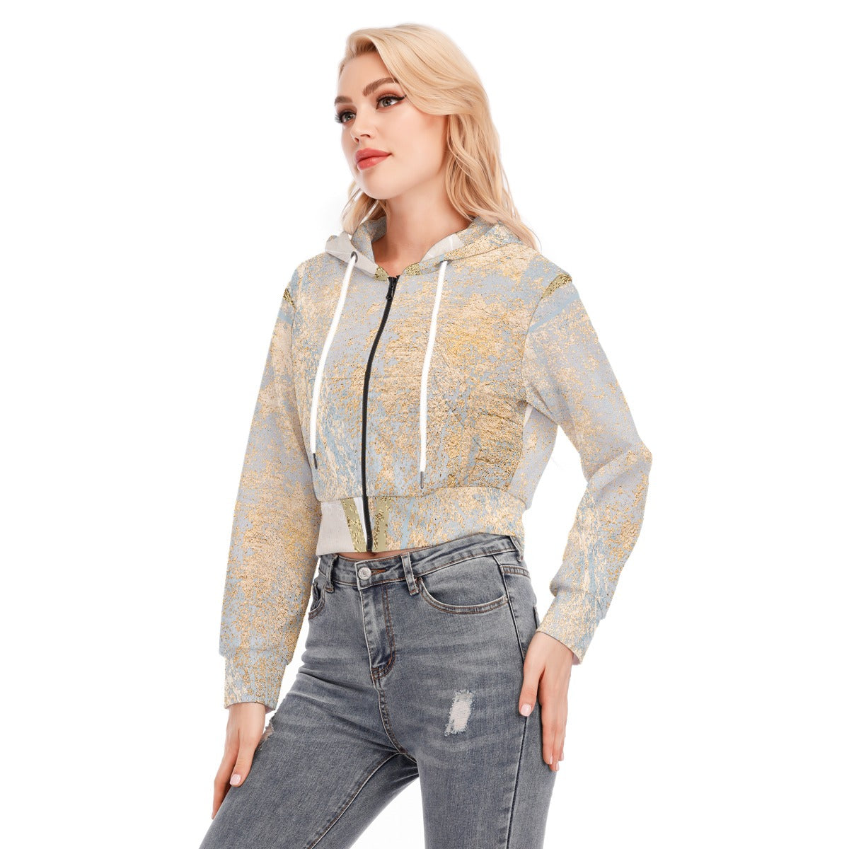 All-Over Print Women's Crop Top Hoodie With Zipper Closure