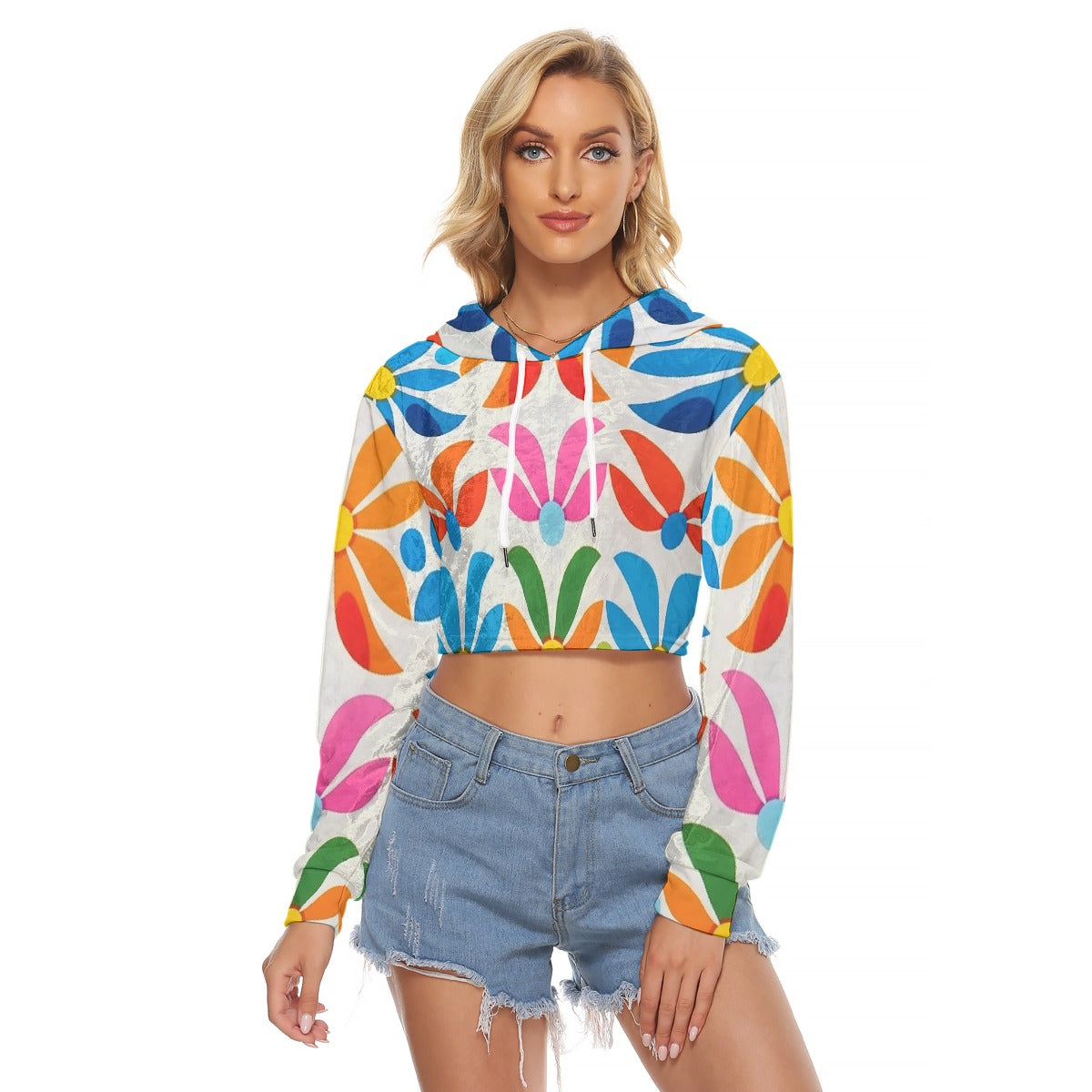 All-Over Print Women's Crop Top Hoodie|Velvet