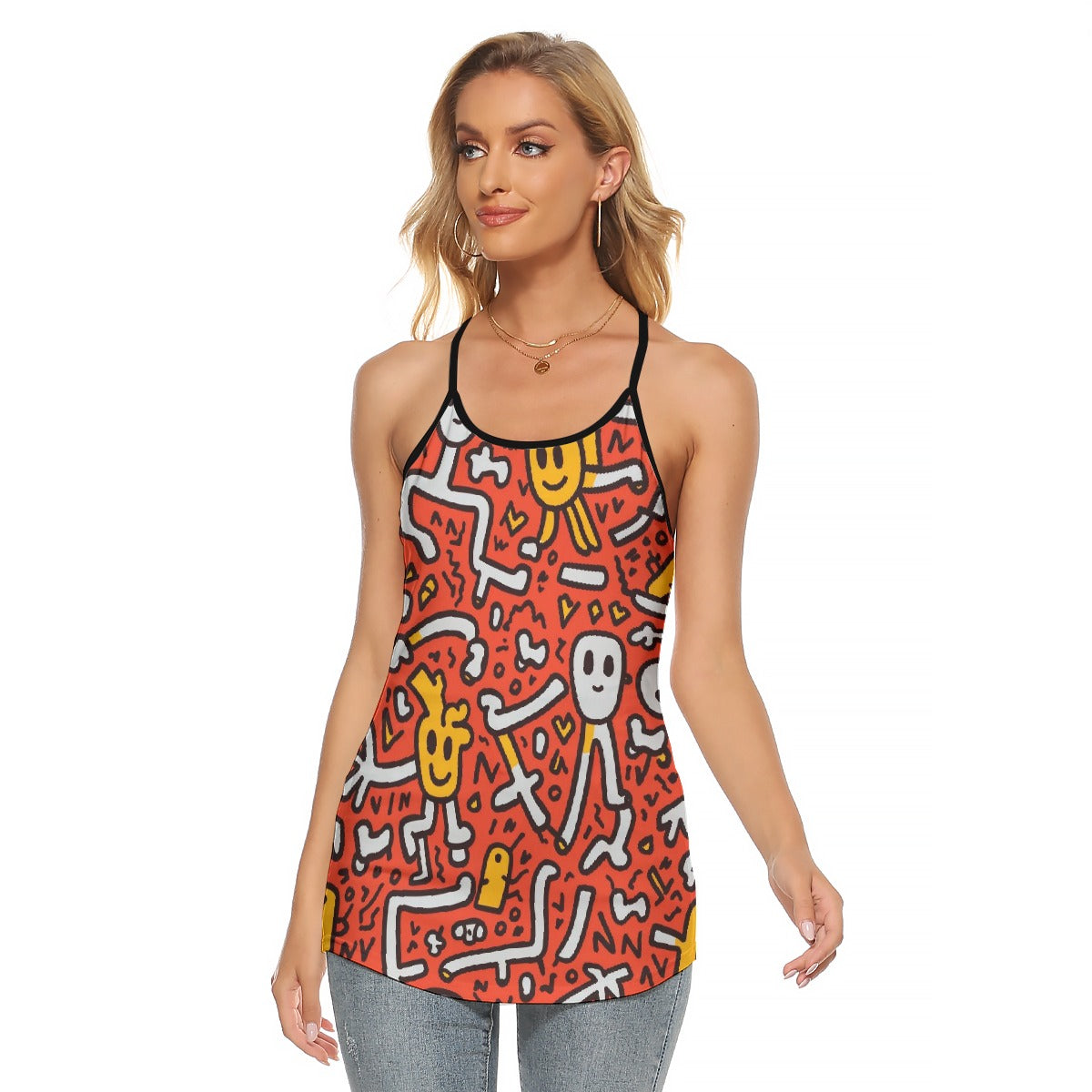 All-Over Print Women's Criss-Cross Open Back Tank Top