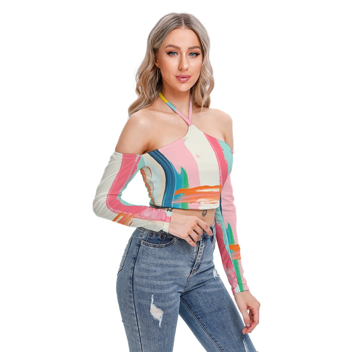 All-Over Print Women's Halter Lace-up Top