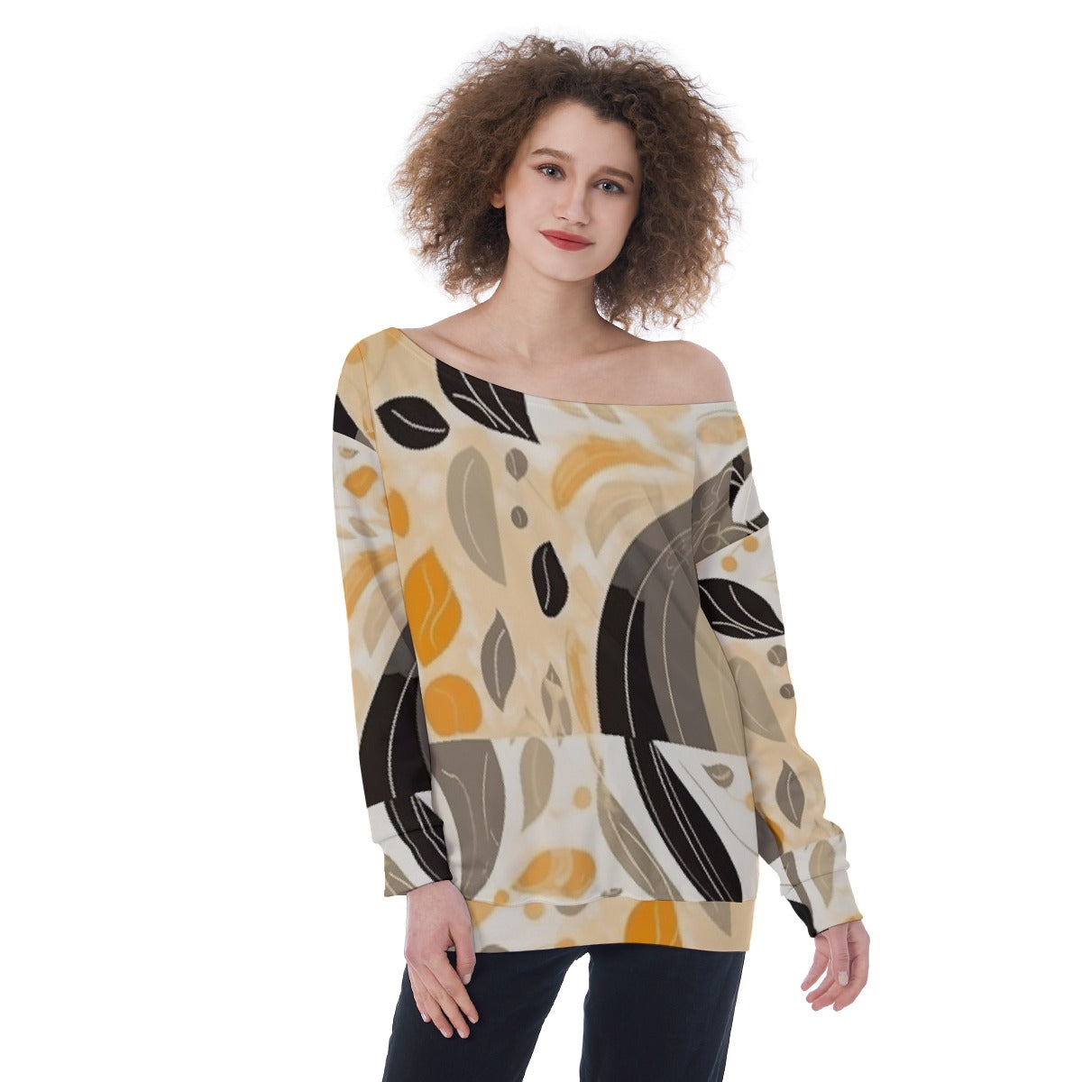 All-Over Print Oversized Women's Off-Shoulder Sweatshirt