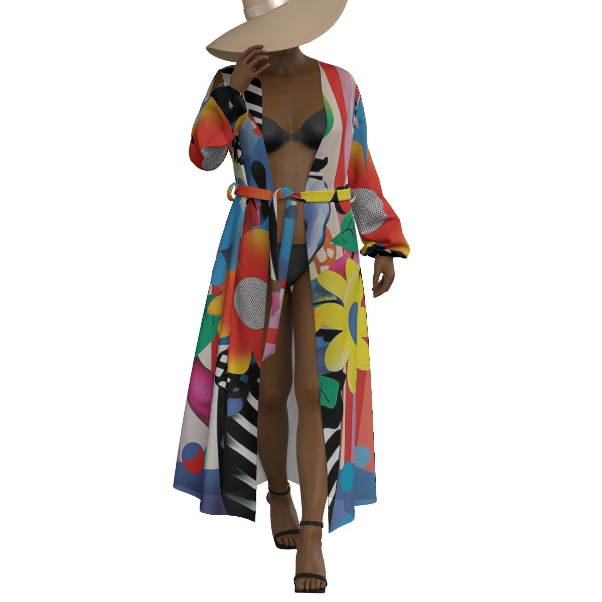 All-Over Print Women's Lace-up Chiffon Robe