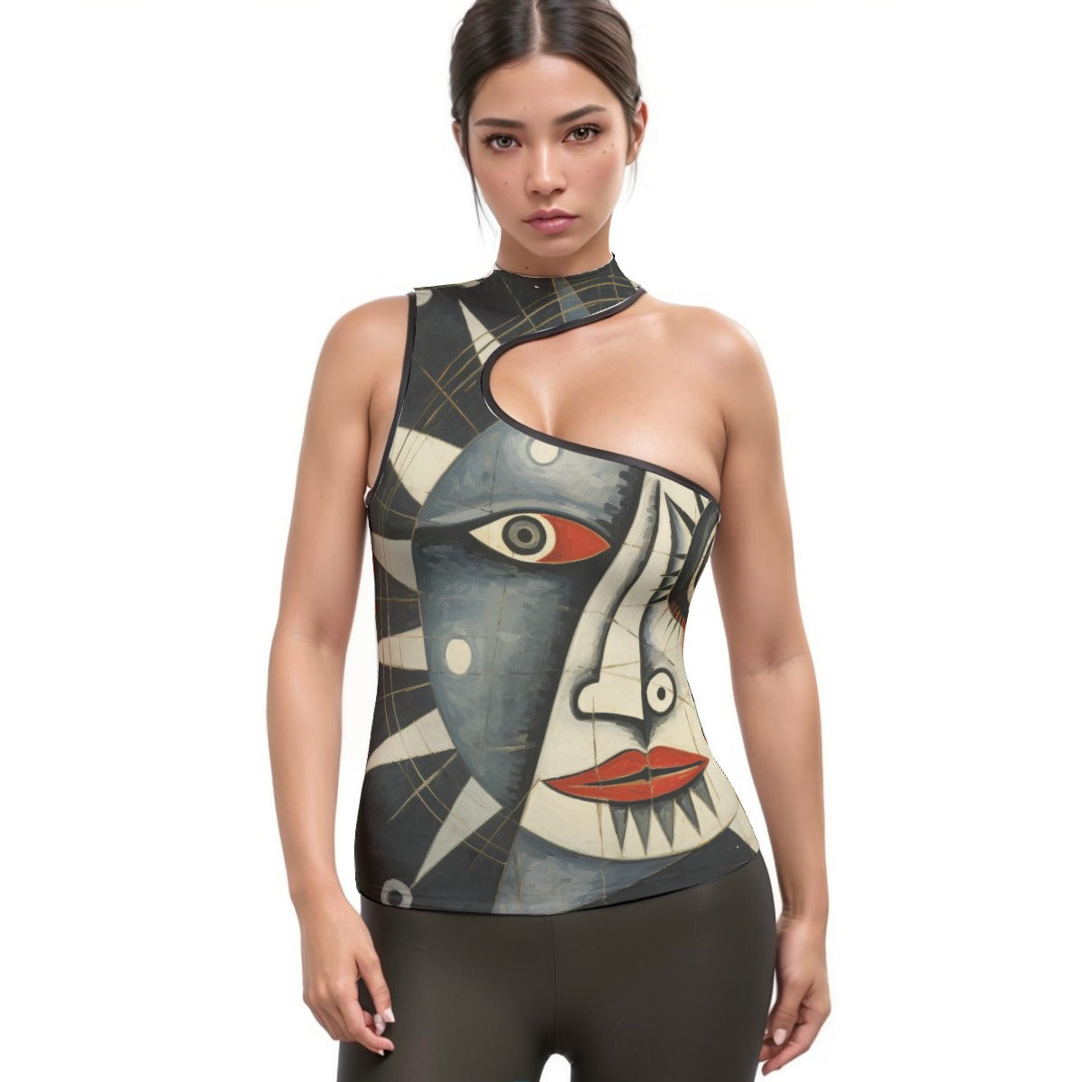 All-Over Print Women's Halter Sleeveless Asymmetrical Tank Top