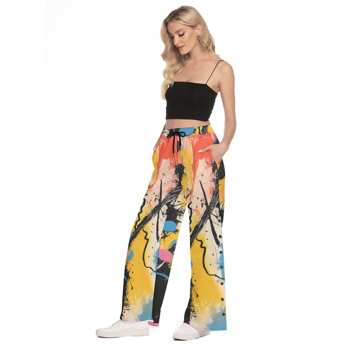 All-Over Print Women's Side Slit Snap Button Trousers