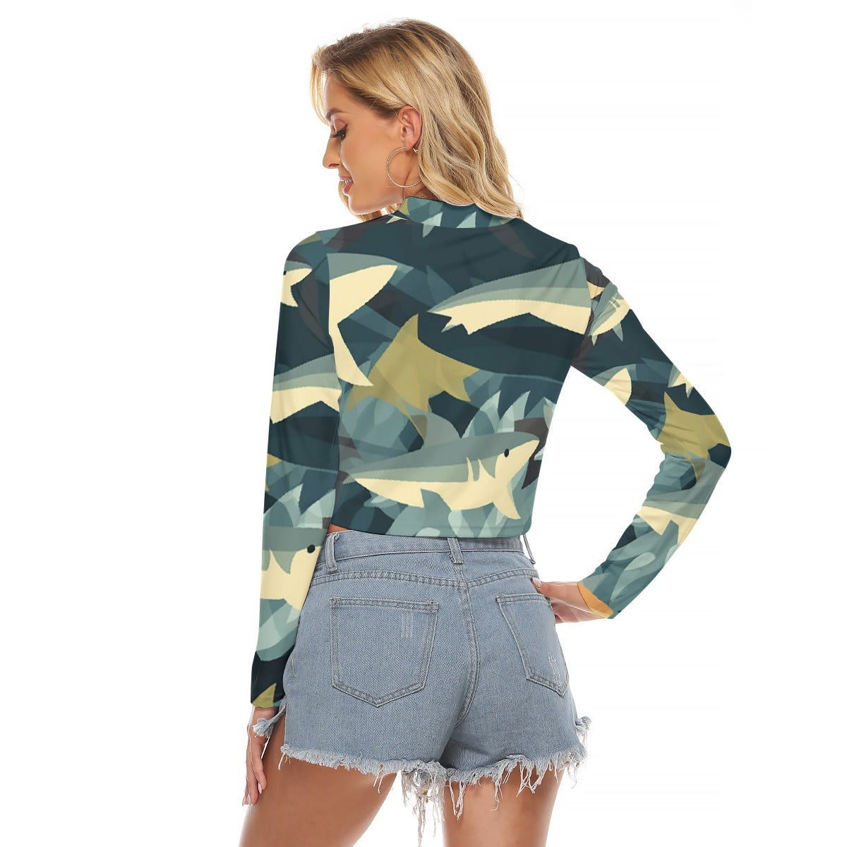 All-Over Print Women's Hollow Chest Keyhole Tight Crop Top