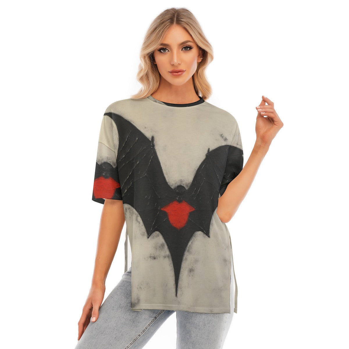 All-Over Print Women's Short Sleeves T-shirt With Hem Split