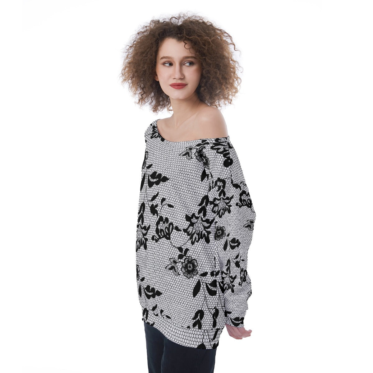 All-Over Print Oversized Women's Off-Shoulder Sweatshirt
