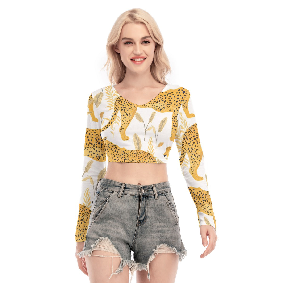 All-Over Print Women's Back Hollow T-shirt With Strap