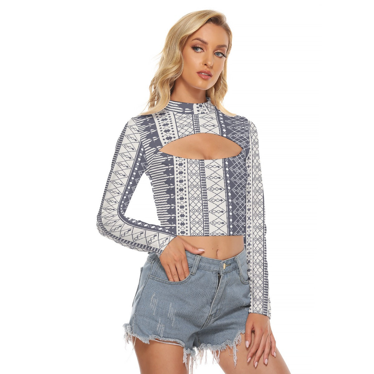 All-Over Print Women's Hollow Chest Keyhole Tight Crop Top