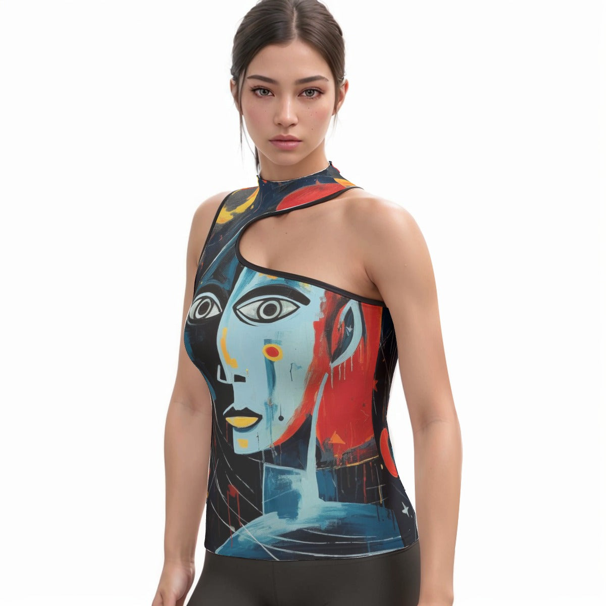 All-Over Print Women's Halter Sleeveless Asymmetrical Tank Top
