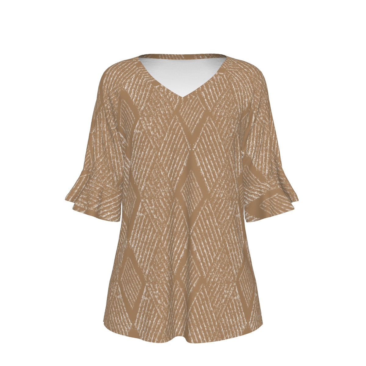 All-Over Print V-neck Women's T-shirt With Bell Sleeve