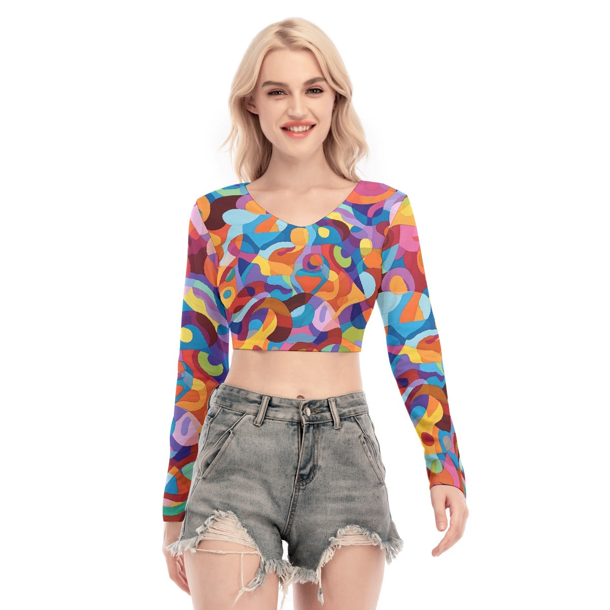 All-Over Print Women's Back Hollow T-shirt With Strap