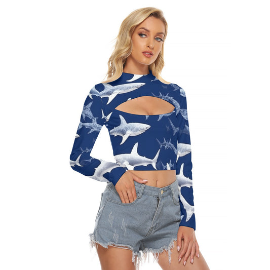 All-Over Print Women's Hollow Chest Keyhole Tight Crop Top
