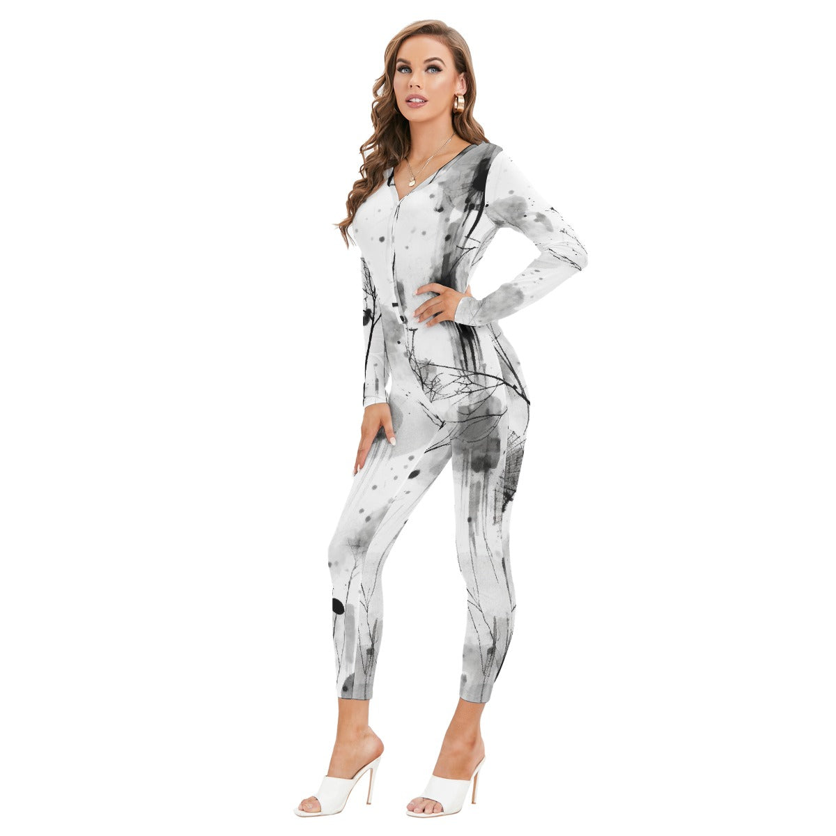 All-Over Print Women's Plunging Neck Jumpsuit