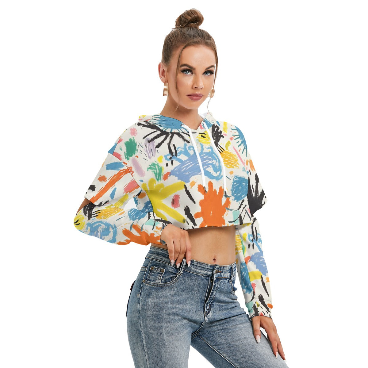 All-Over Print Women's Heavy Fleece Hoodie With Hollow Out Sleeve