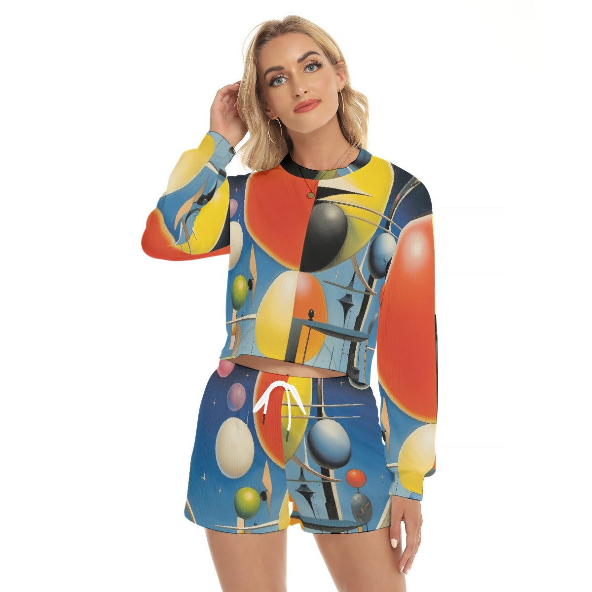 All-Over Print Women's Short Sweatshirt And Pants Suit