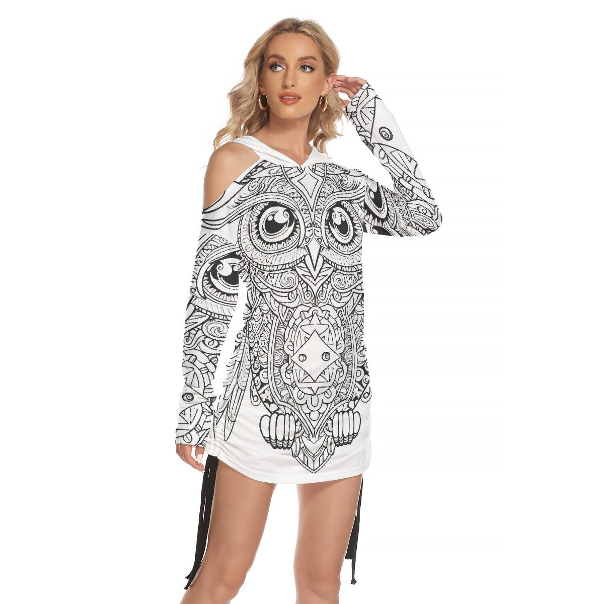 All-Over Print Women's One-shoulder Dress With Waist Shirring