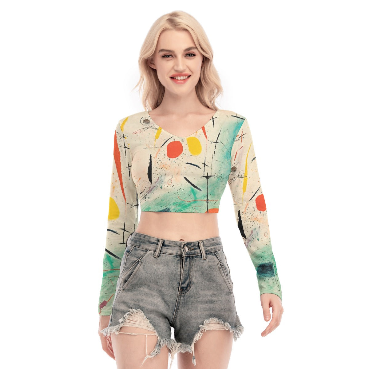 All-Over Print Women's Back Hollow T-shirt With Strap