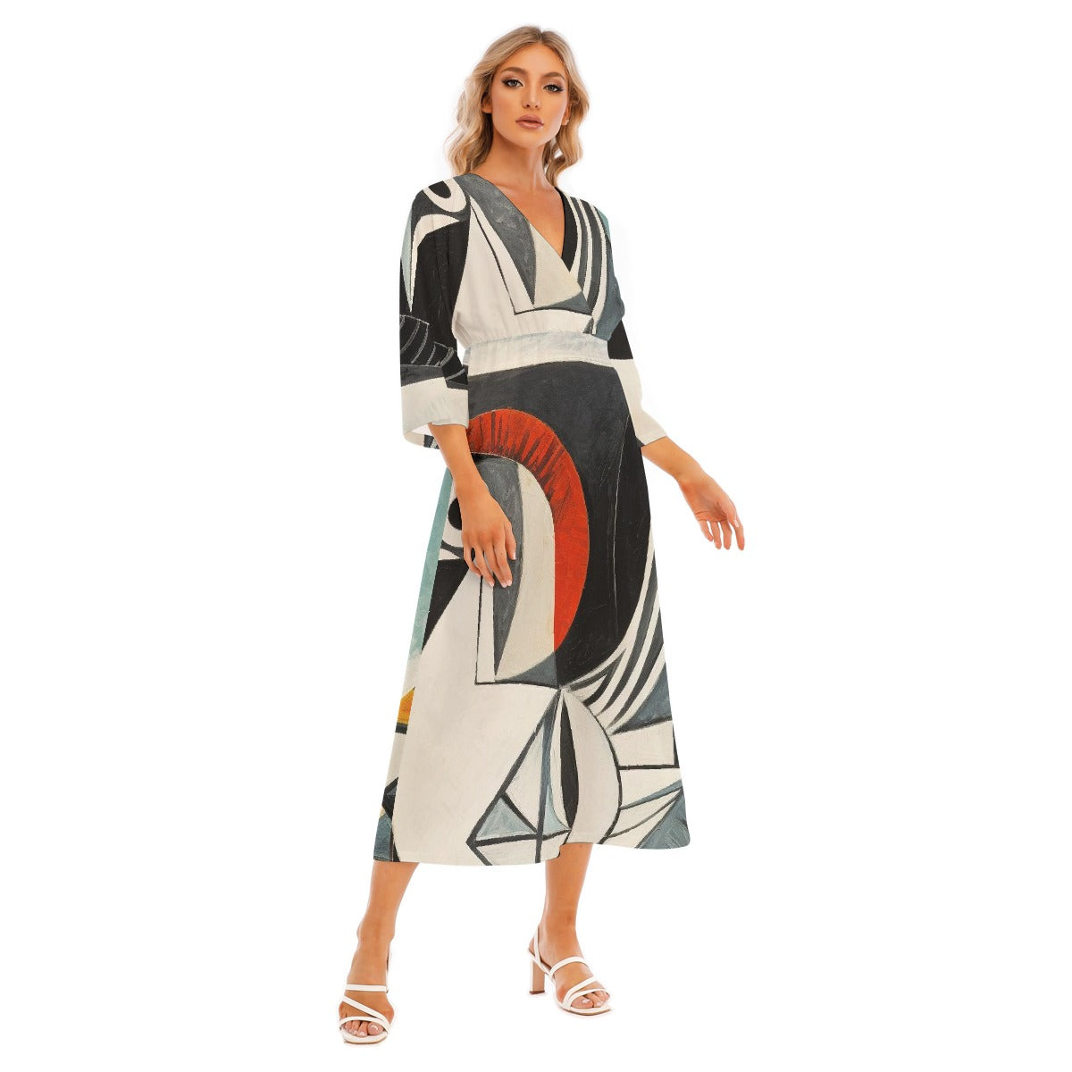 All-Over Print Women's Mid-Sleeve Long Dress