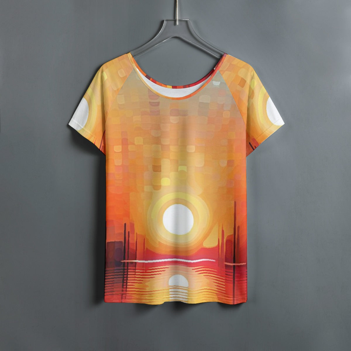 All-Over Print Women's Round Neck T-shirt With Raglan Sleeve