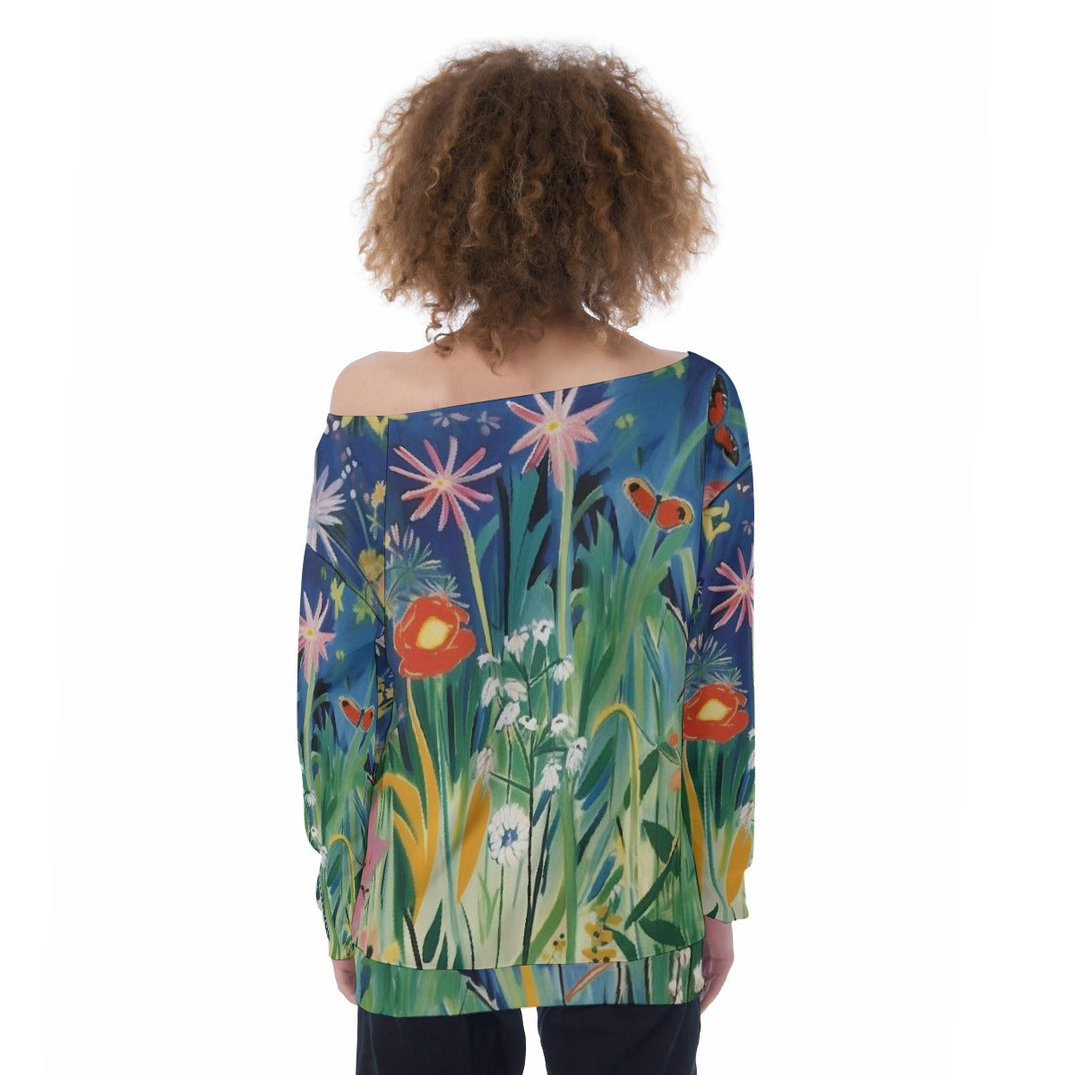 All-Over Print Oversized Women's Off-Shoulder Sweatshirt