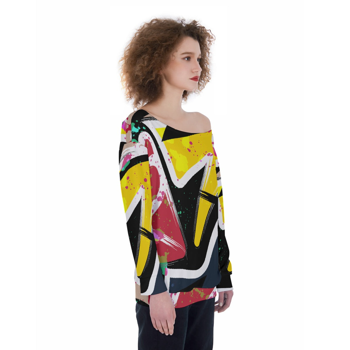 All-Over Print Oversized Women's Off-Shoulder Sweatshirt