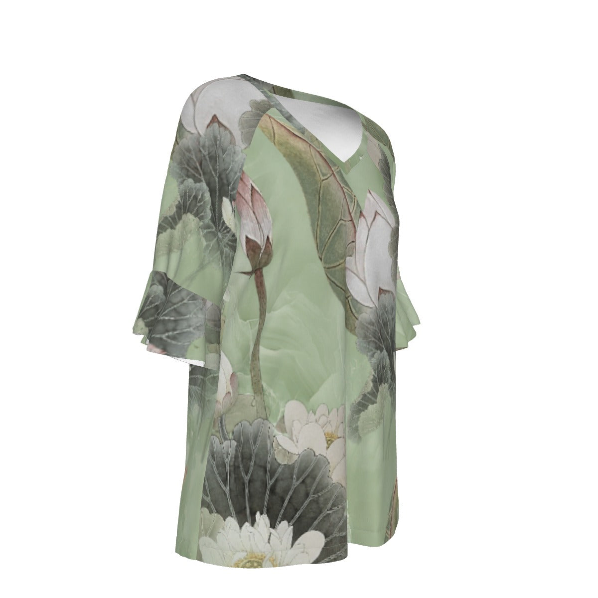 All-Over Print V-neck Women's T-shirt With Bell Sleeve