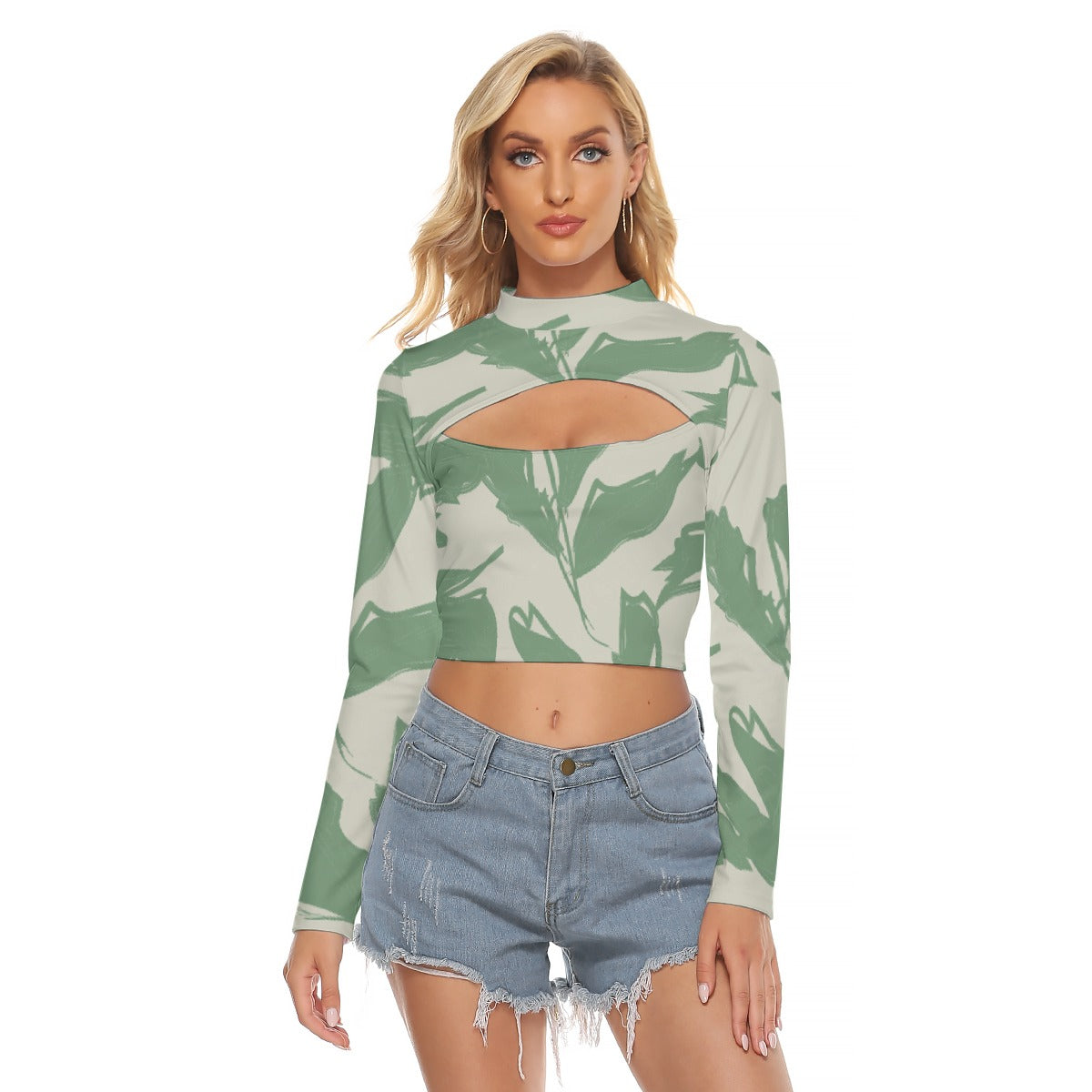 All-Over Print Women's Hollow Chest Keyhole Tight Crop Top